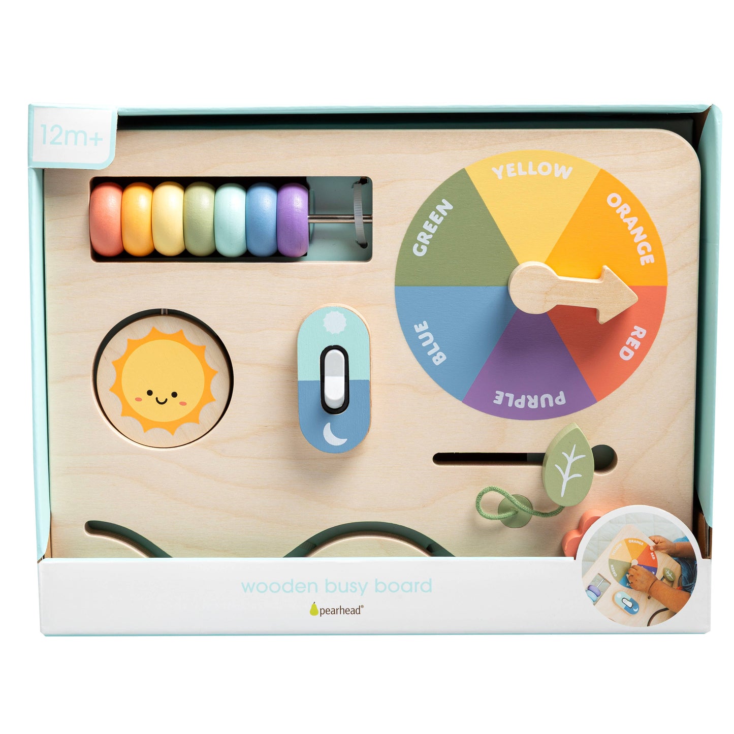 Pearhead - Wooden Busy Board, Montessori Interactive Activity Board