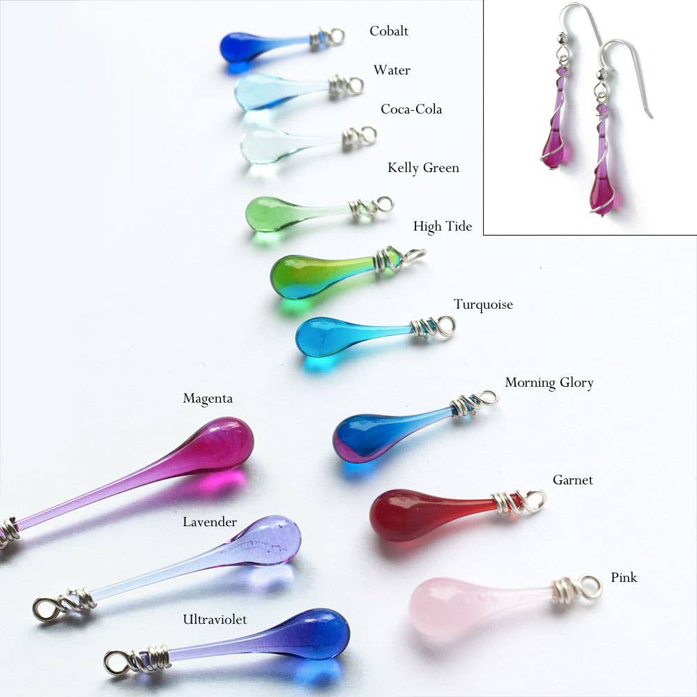 Sundrop Jewelry - Colorful Glass Teardrop Earrings with Recycled Silver Spiral