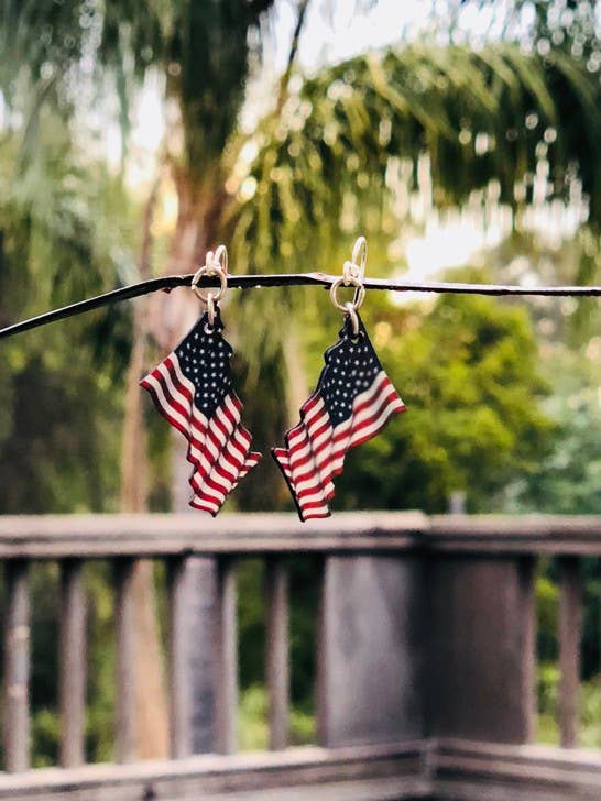 Green Tree Jewelry - Waving American Flag Earrings