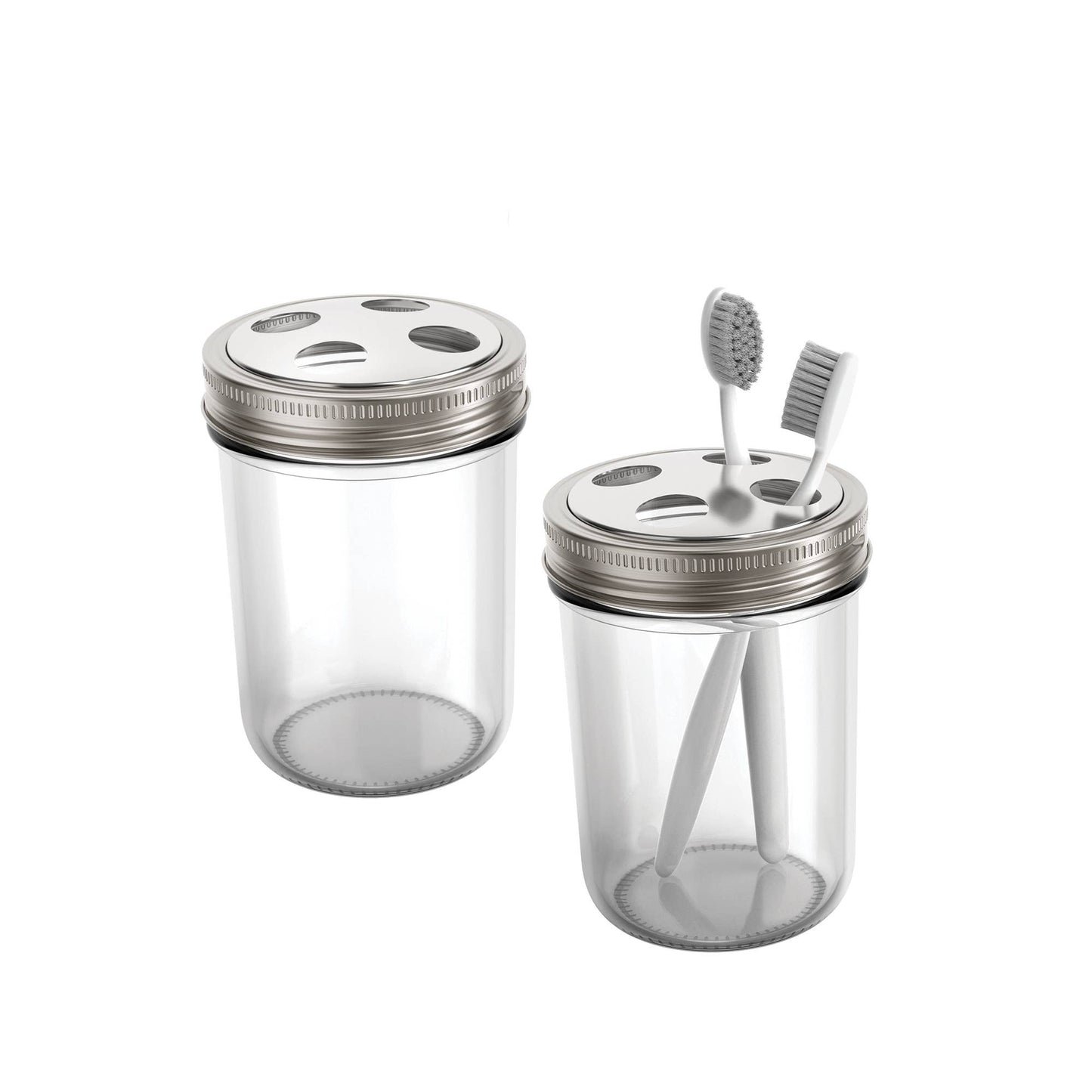 Fox Run Brands - Jarware Toothbrush Holder Lids For Wide Mouth Mason Jars