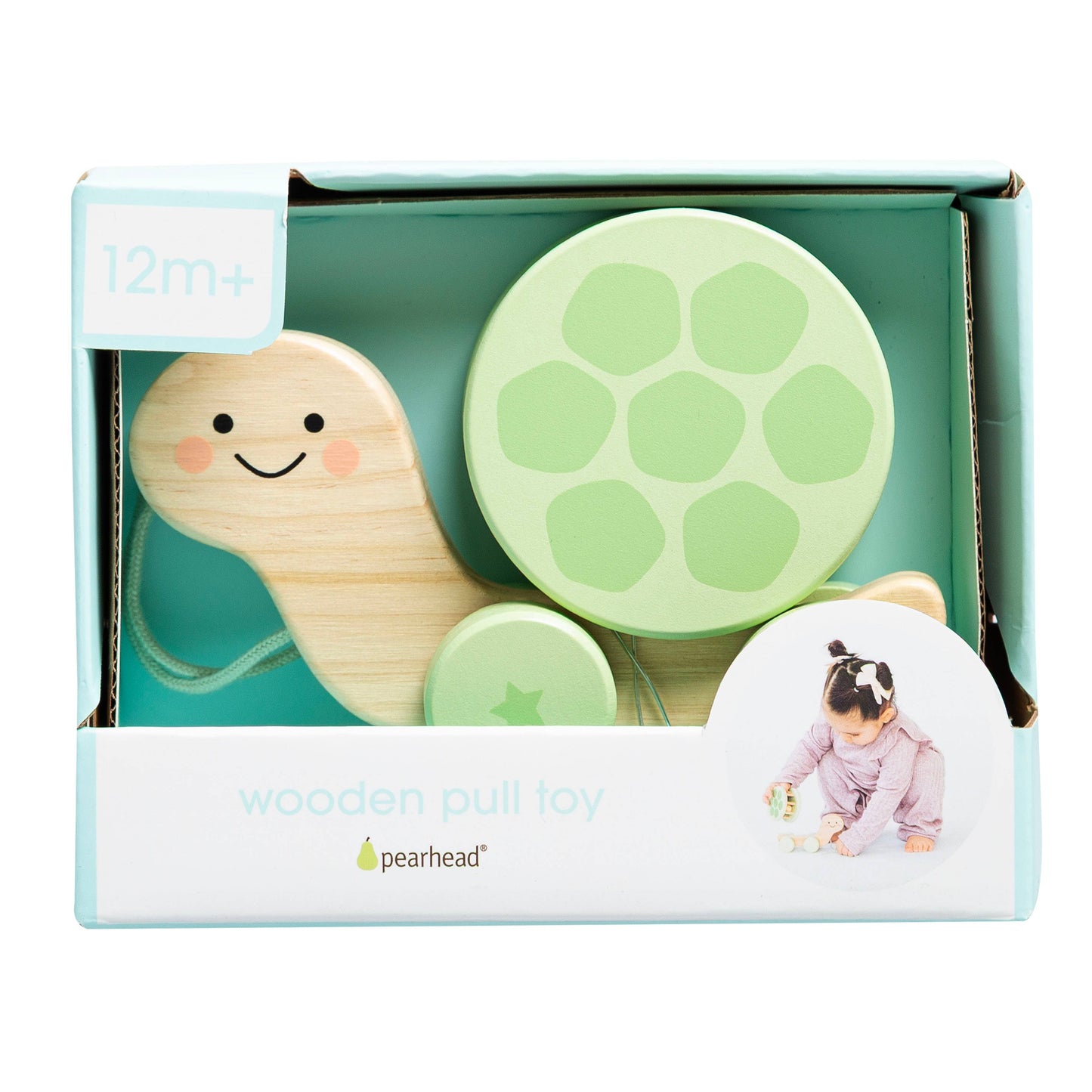 Pearhead - Turtle Wooden Pull Toy, Rattle Shell, Baby or Toddler Toy