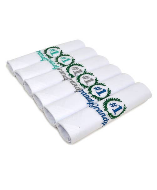 Men's "#1 Grandpa" Cotton Embroidered Handkerchiefs 6pcs Set