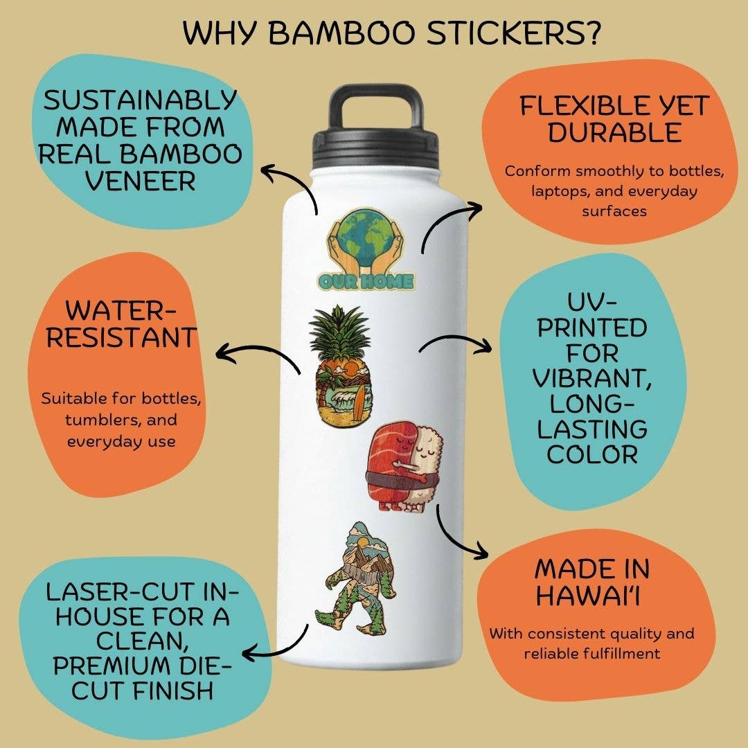 Bamboo Wood Stickers - Camping Adventure