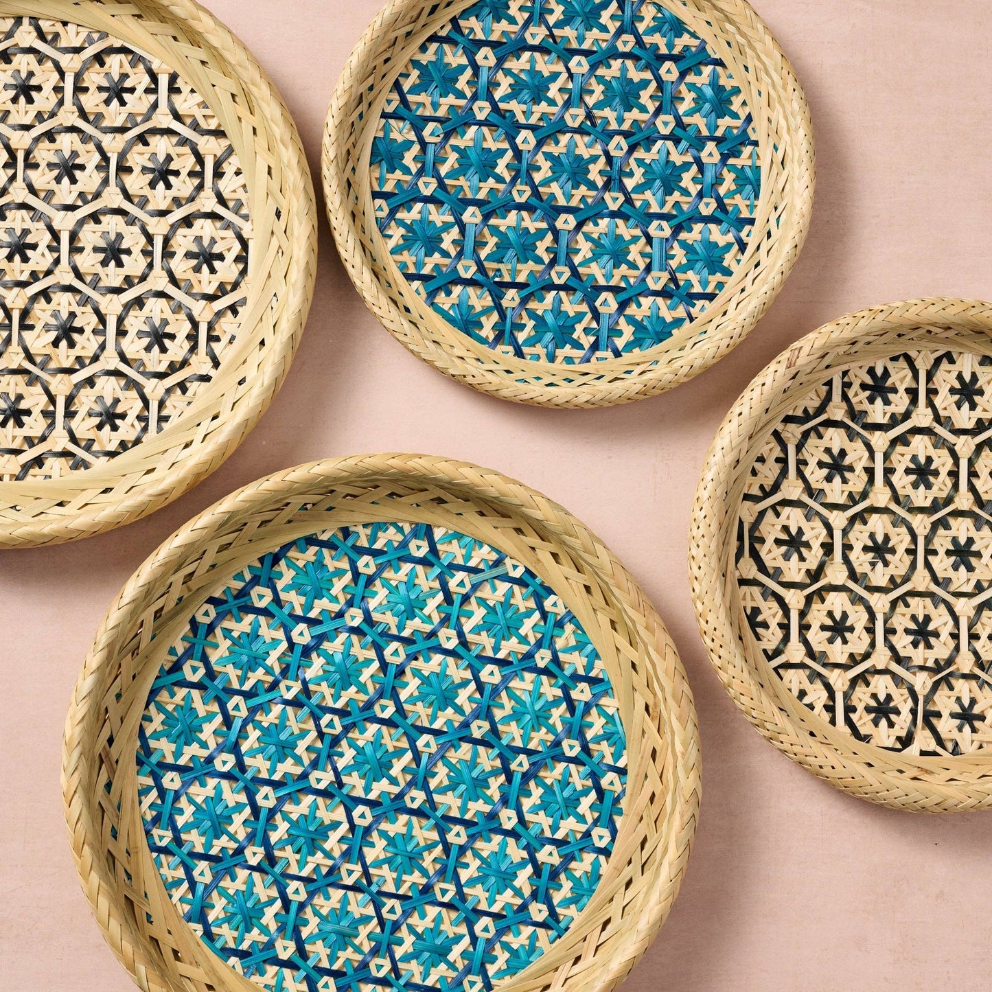 Ten Thousand Villages - Phu An Bamboo Basket with Blue - 10.5