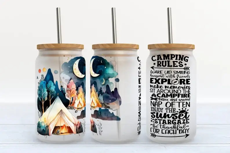 Camping Rules - 16oz Frosted Libbey Glass