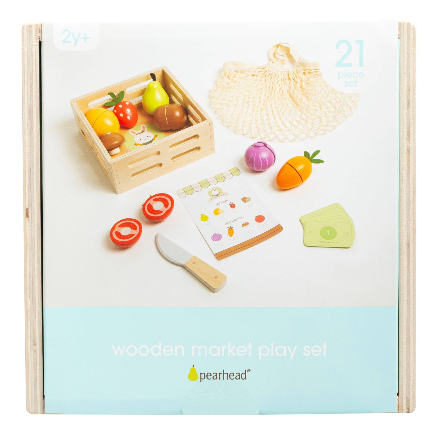 Pearhead - Wooden Farmers Market Toy Set, 21-Piece Pretend Play