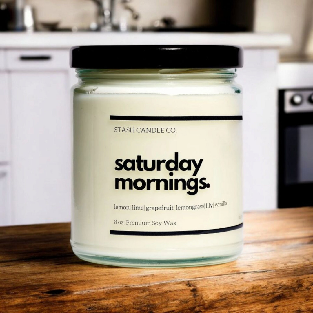 Stash Candle Co. - Saturday Mornings Candle, 8oz Lemon Lime Grapefruit Vanilla