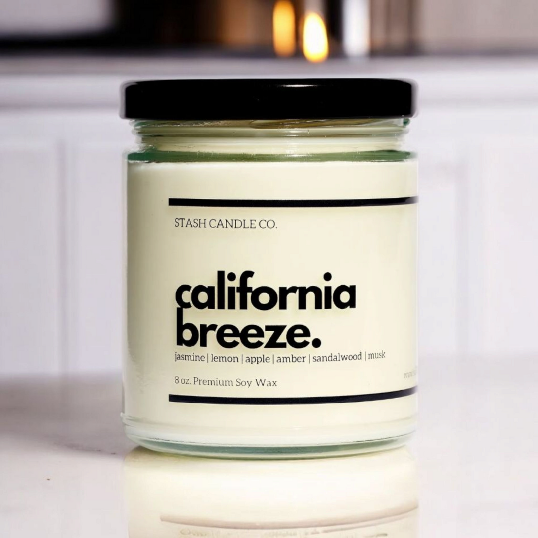 Stash Candle Co. - California Breeze Candle, 8oz. Lemon Jasmine Sandalwood