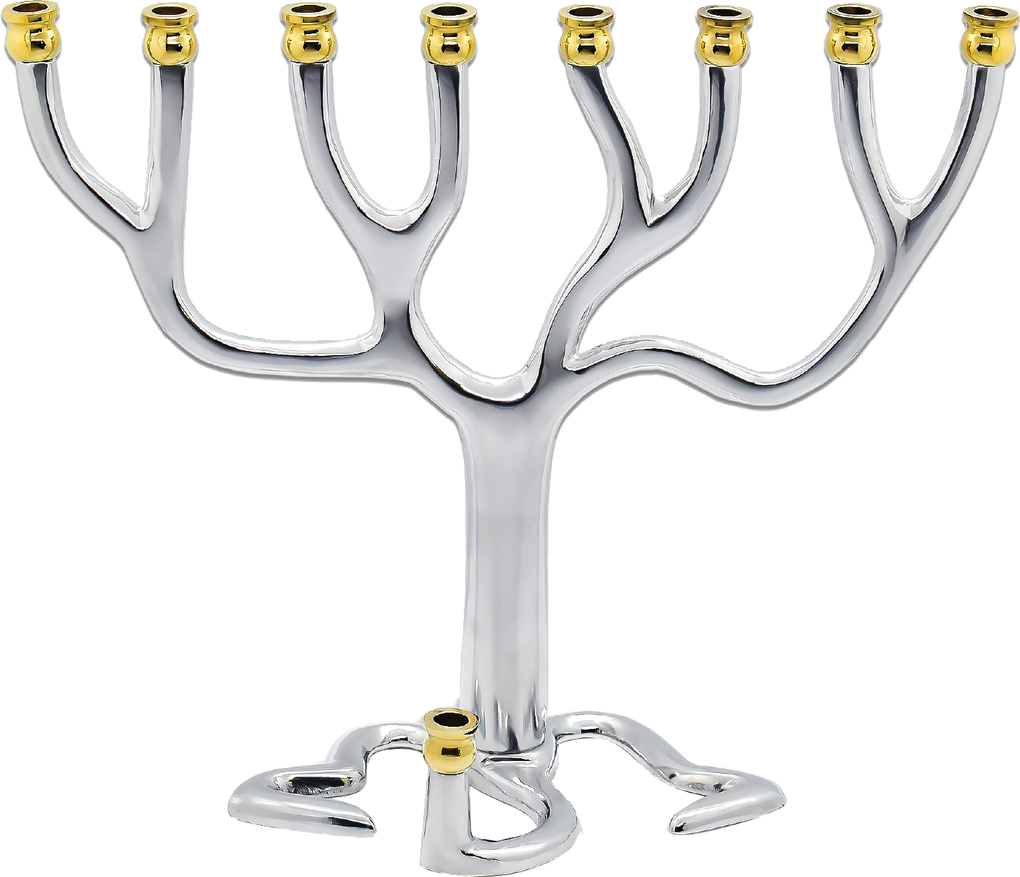 Ner Mitzvah - Tree of life Menorah - Silvertone Gold Tip - 9 Inches