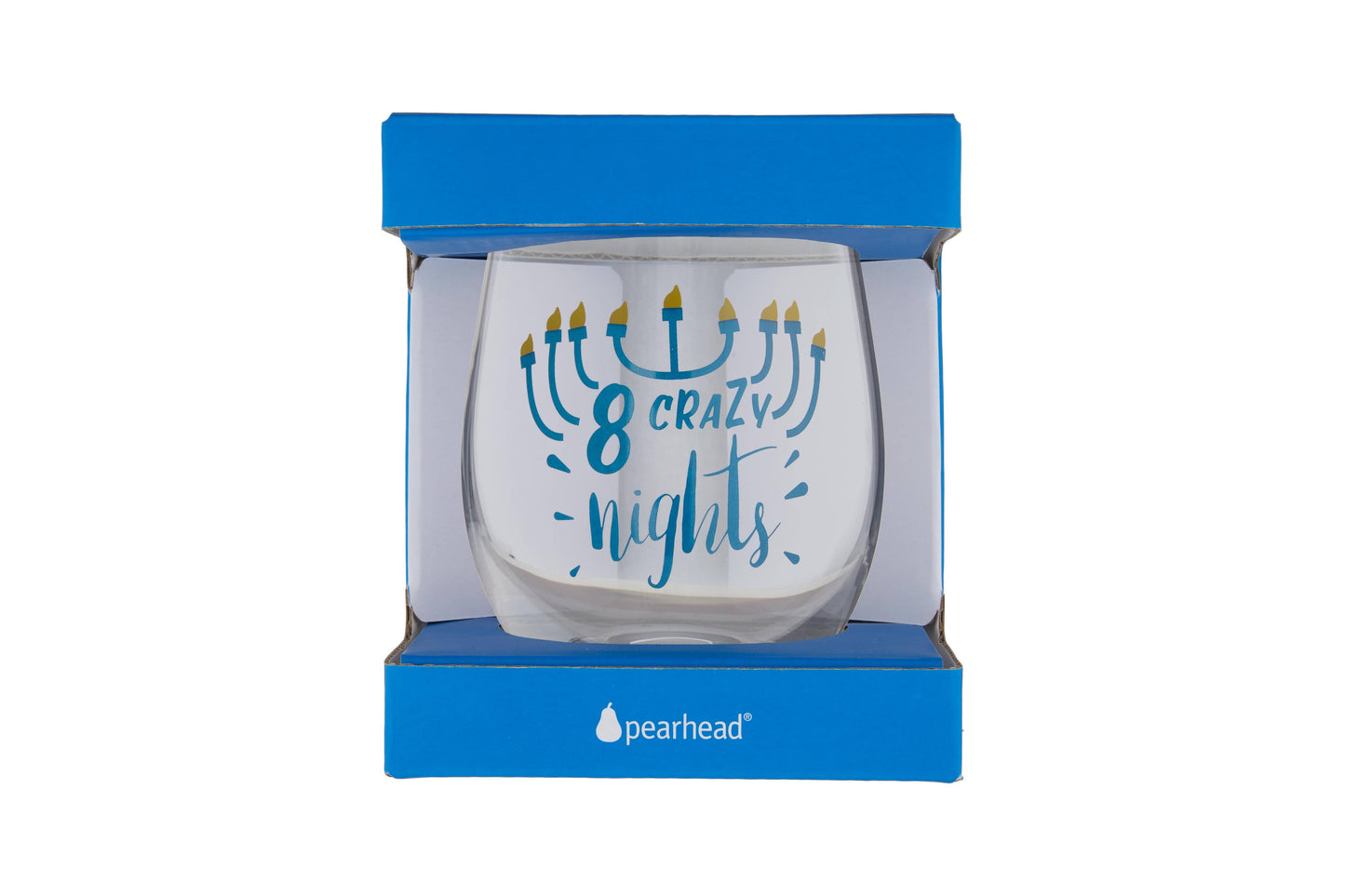 Pearhead - 8 Crazy Nights Menorah Hanukkah Stemless Wine Glass