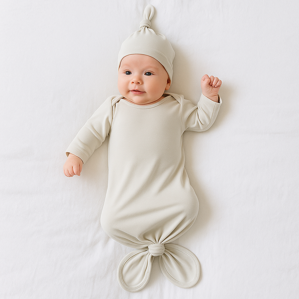 Ali+Oli - Ali+Oli Bamboo Layette Knotted Gown and Beanie for Newborns
