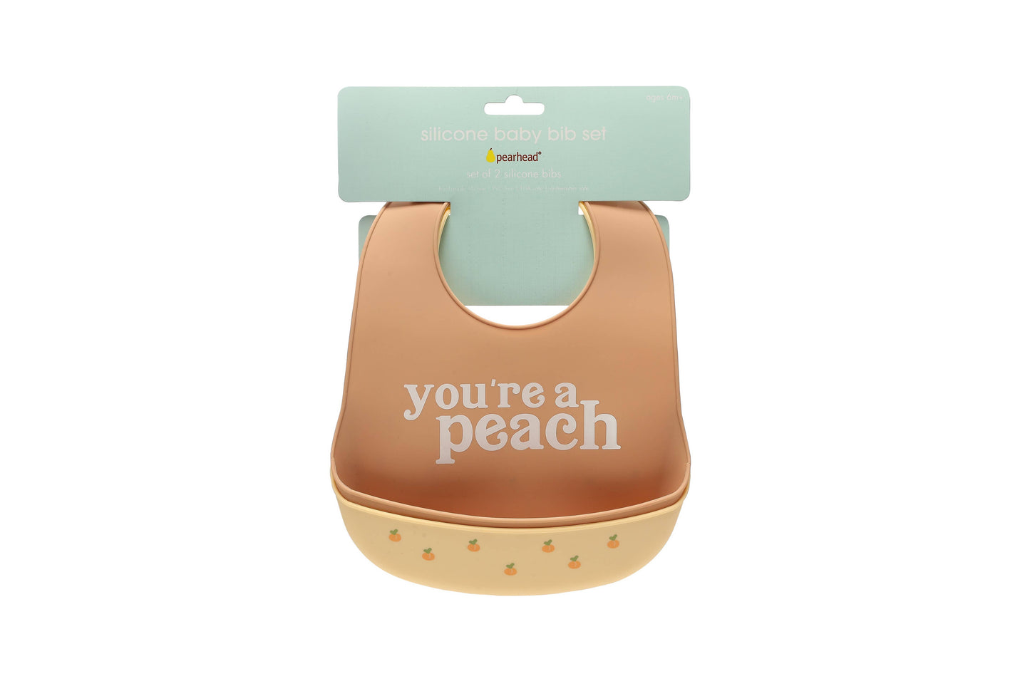 Pearhead - Baby Bib Set, You’re a Peach, Silicone, Set of 2