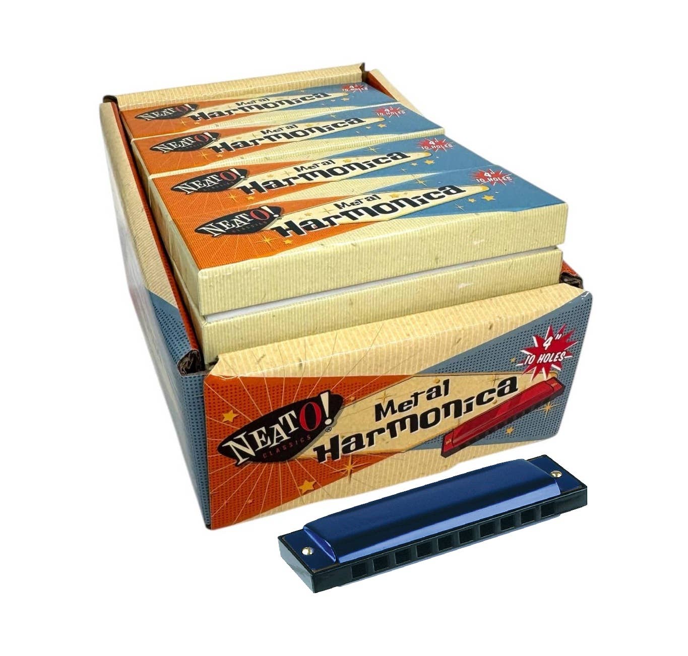 Toysmith - Neato! 4" Metal Harmonica - Retro Classic, vintage toys