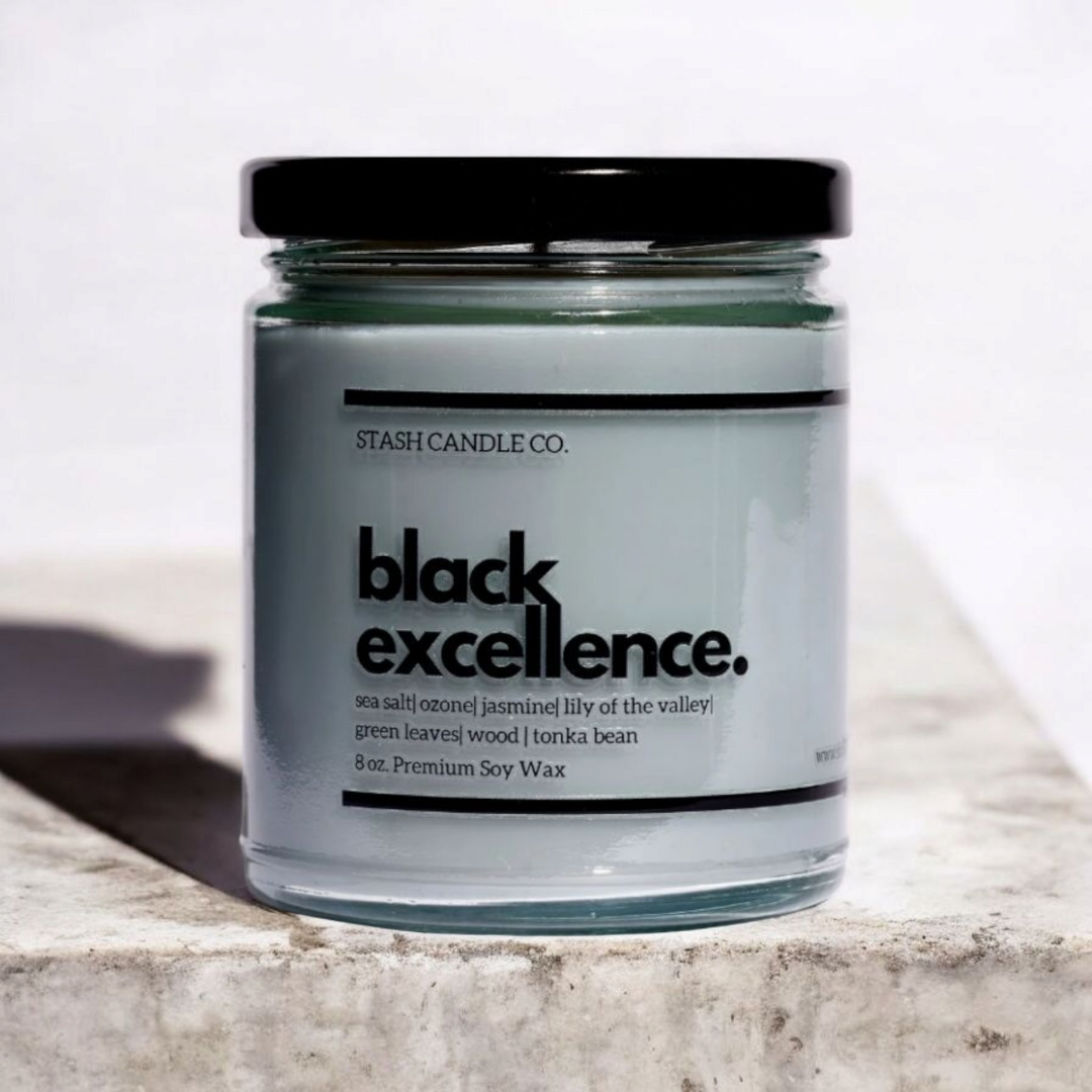 Stash Candle Co. - Black Excellence Candle, 8oz. Orange Freesia Amber Musk