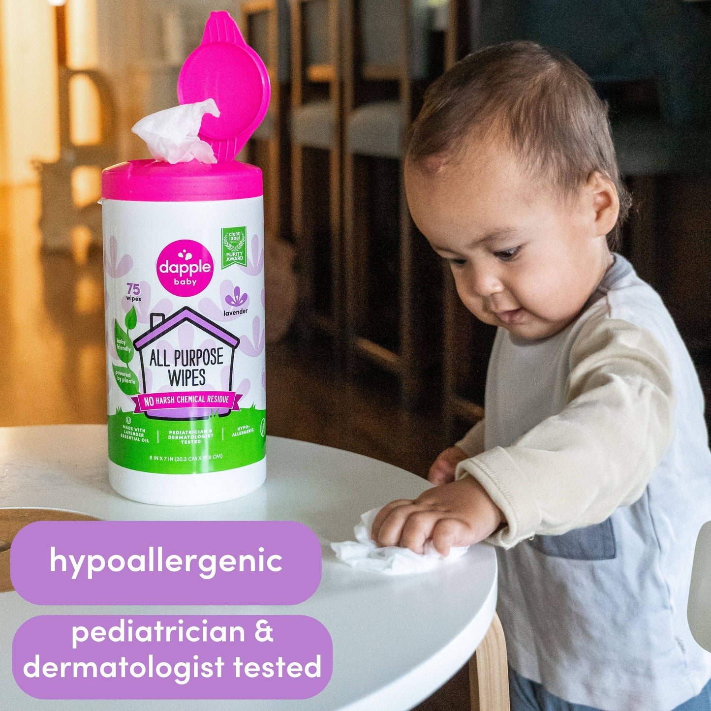 Dapple All Purpose Cleaner Wipes, Lavender, 75ct (Case of 6)