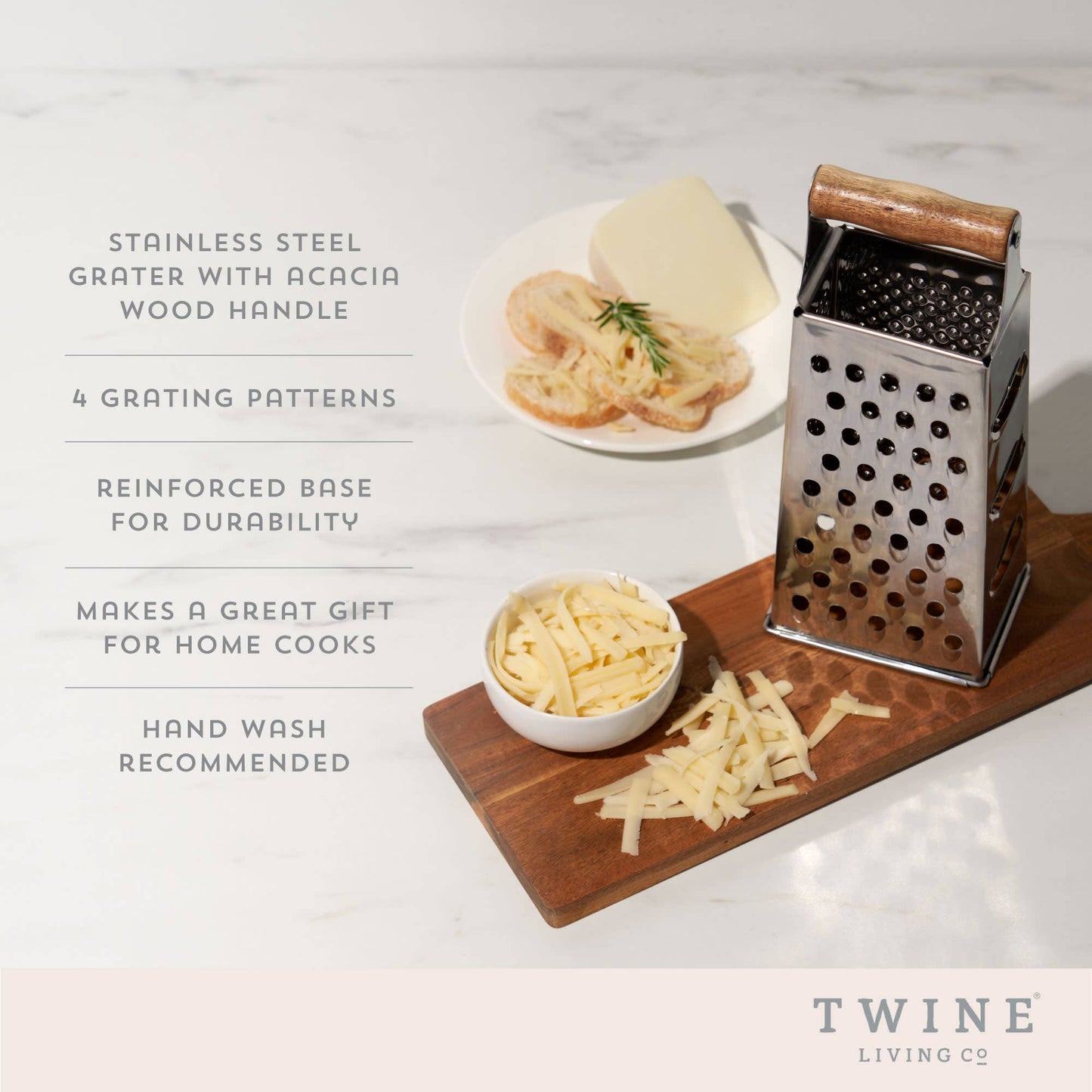 Acacia and Stainless Steel Cheese Grater 4 Grating Patterns
