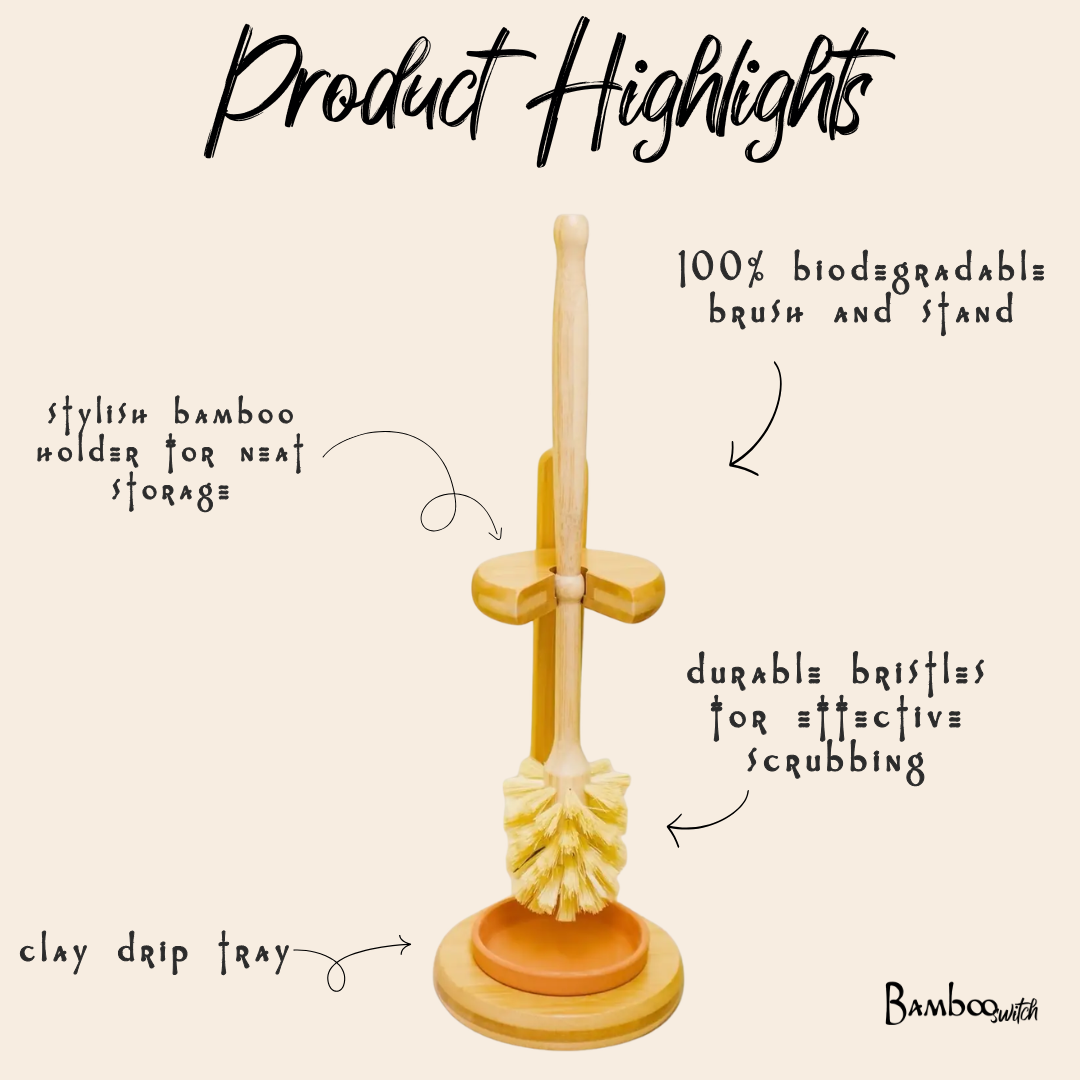 Bamboo Toilet Bowl Cleaner Brush & Stand | Earth Day Best