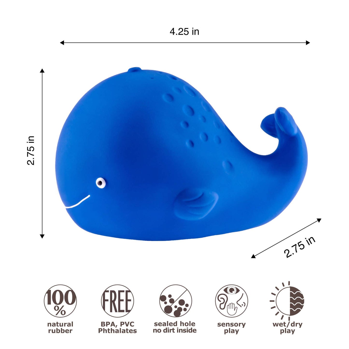 Natural Rubber Whale Non-Toxic Bath Toy, Mold-free design