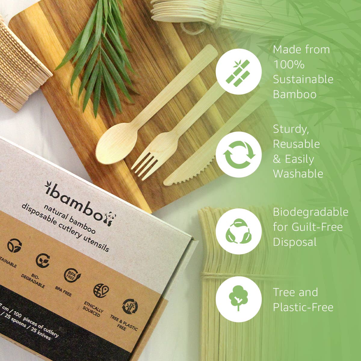 Ibambo Bamboo Disposable Cutlery - Mixed Set - 600 Pack