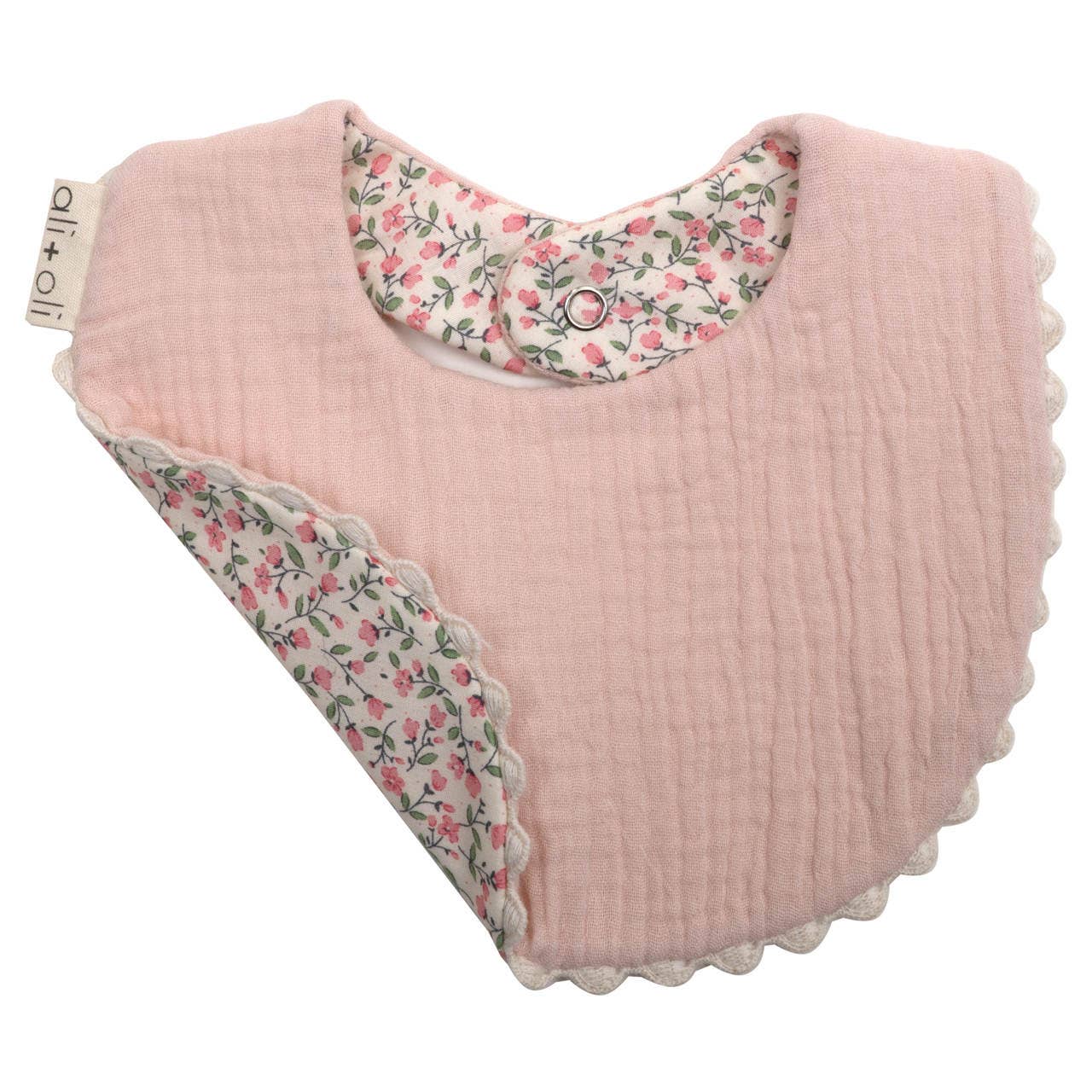 Ali+Oli - Muslin Cotton Baby Bib Double Sided (Pink/Flowers)