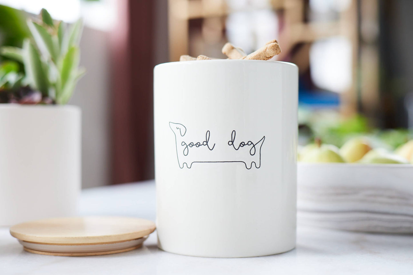 Pearhead - Good Dog Ceramic Treat Jar with Wooden Lid
