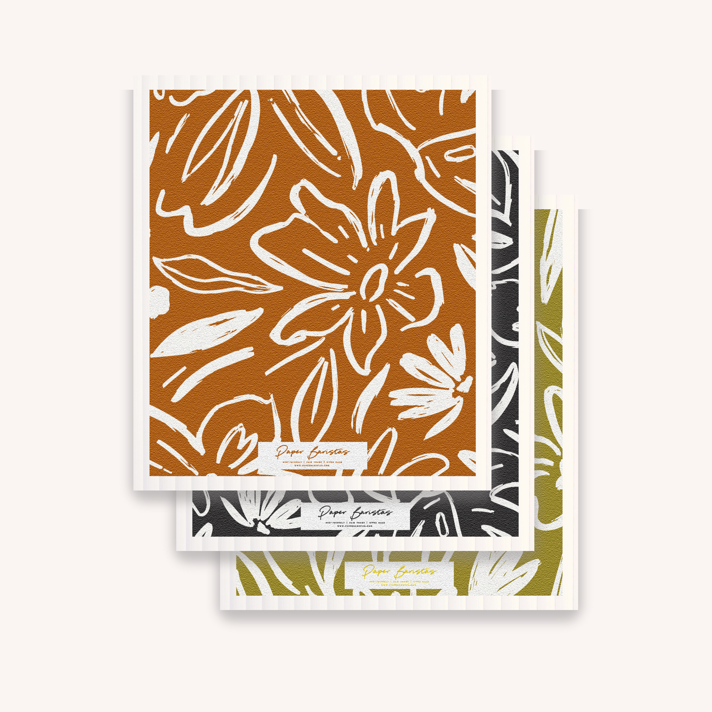 Paper Baristas - Set of 3 Swedish Dishcloth: Earthy Florals Combo