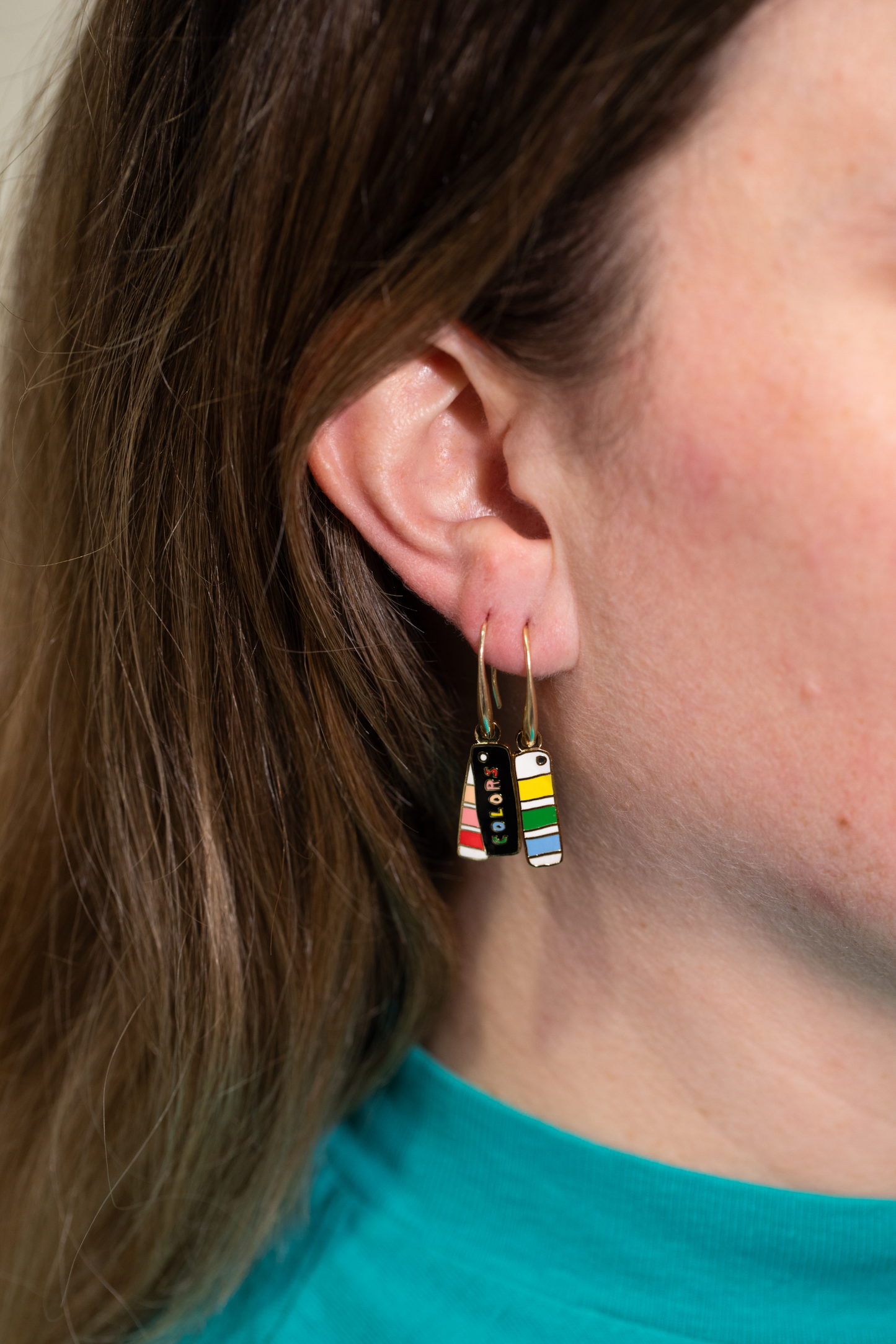 Color Swatch Book Gold Drop Earrings | Artist Gift