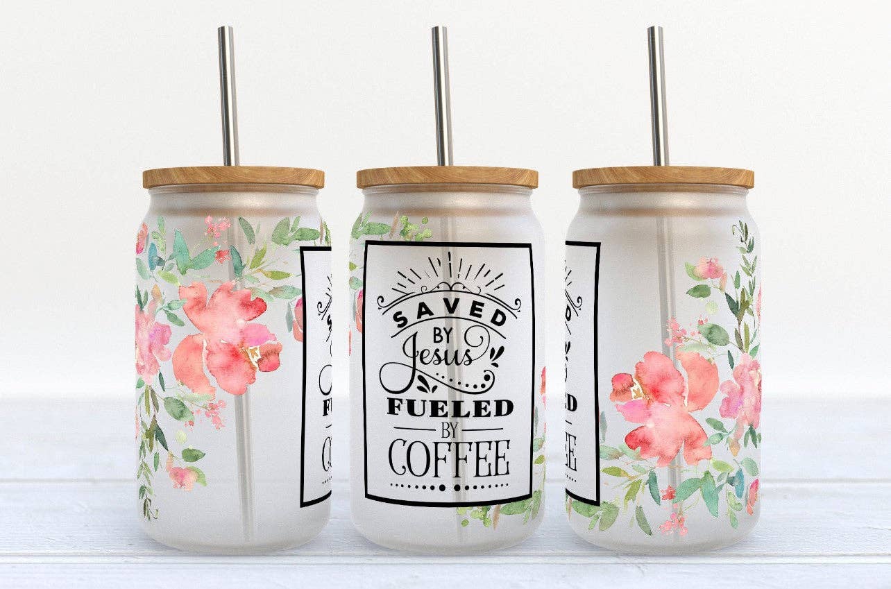 Saved by Jesus Fueled by Coffee-  16oz Libby Glass Tumbler