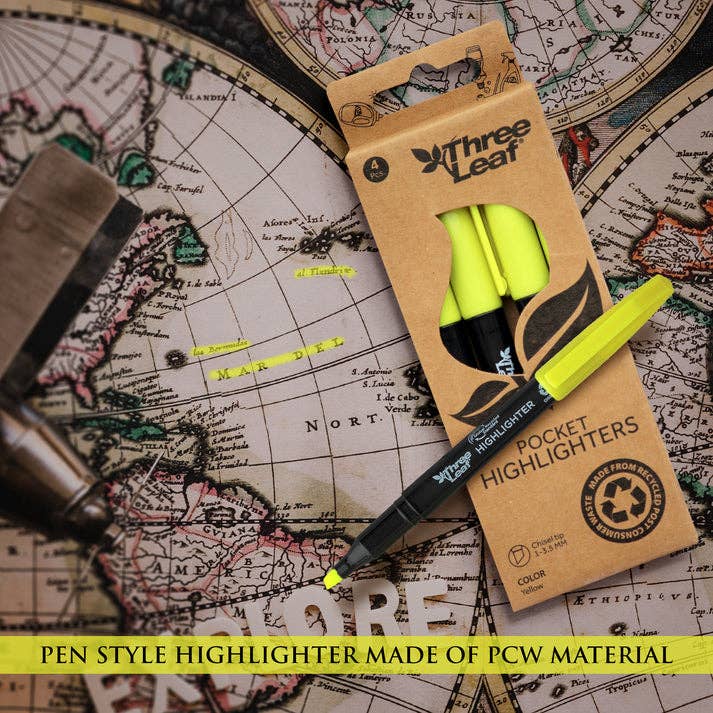 Three Leaf Highlighter 4 Ct., Pack Of 72, Yellow, Chisel Tip