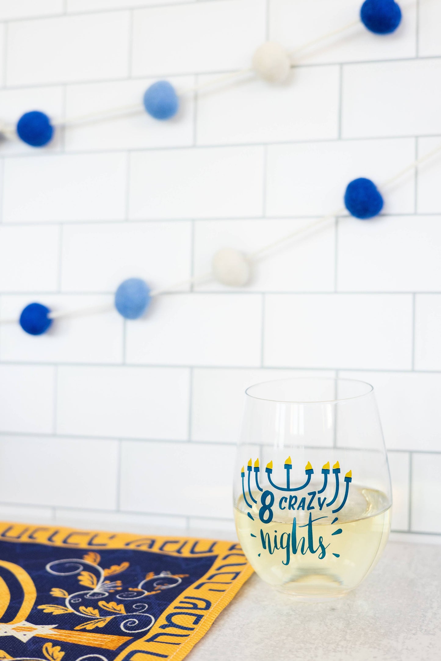 Pearhead -  8 Crazy Nights Menorah Hanukkah Stemless Wine Glass