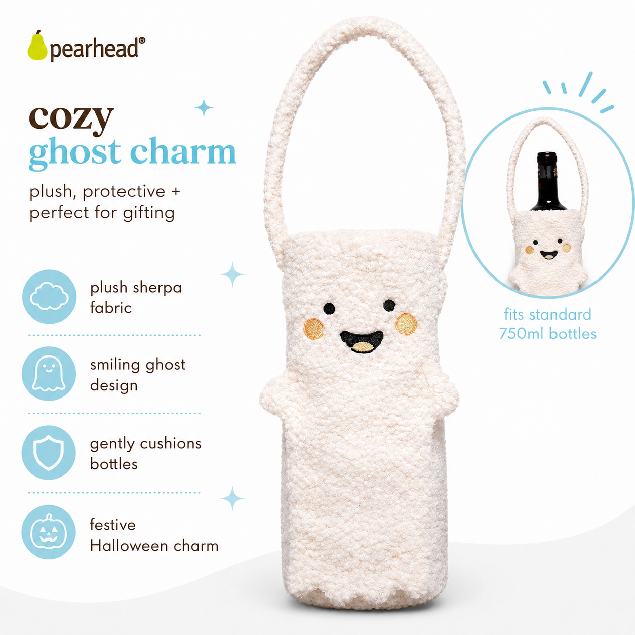 Pearhead - Ghost Sherpa Wine Bottle Gift Bag, Hostess Gift