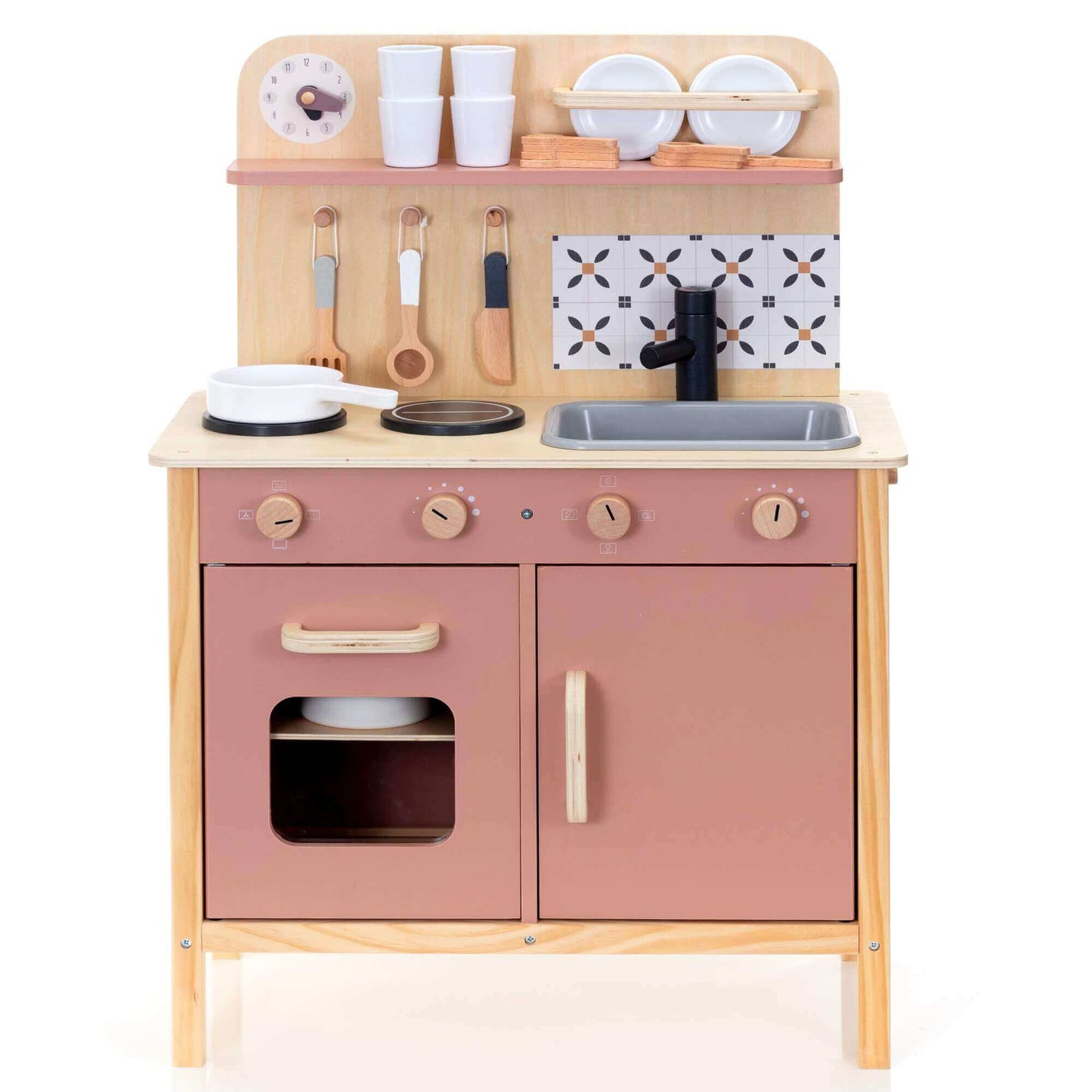 Wooden Play Kitchen Set - Montessori Pretend Cooking, Baking