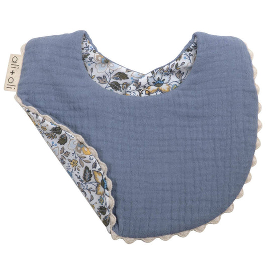 Ali+Oli - Muslin Cotton Reversable Baby Bib (Blue/Flowers)
