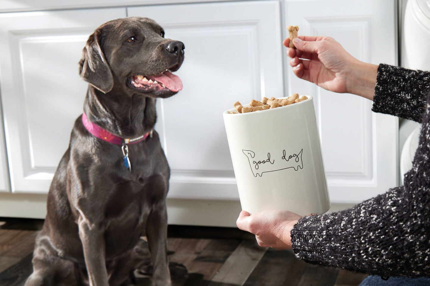 Pearhead - Good Dog Ceramic Treat Jar with Wooden Lid