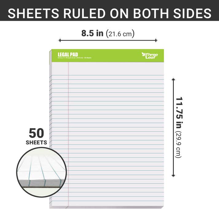 Three Leaf Writing Pad 8.5 X 11.75 , 50 Sheets, Pack Of 48