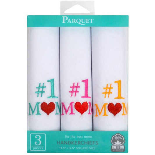 Women's "#1 Mom" Cotton Embroidered Handkerchiefs 3pcs Set