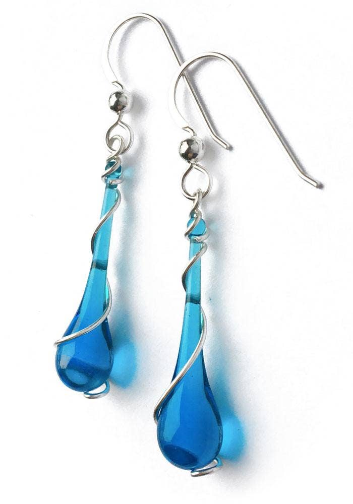 Sundrop Jewelry - Colorful Glass Teardrop Earrings with Recycled Silver Spiral