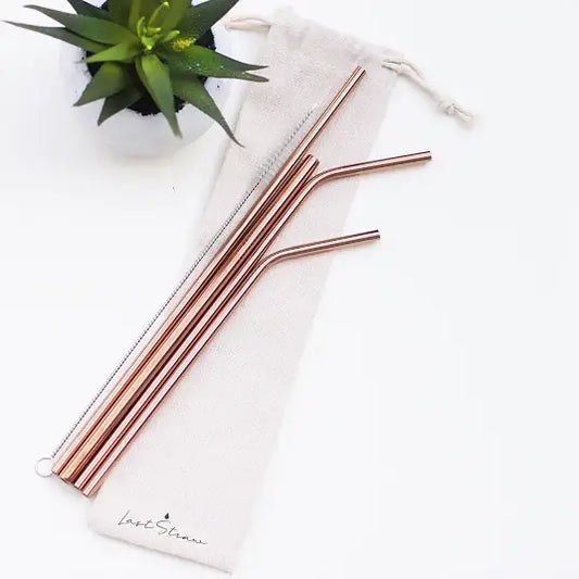 Rose Gold Stainless Steel Metal Straw Set