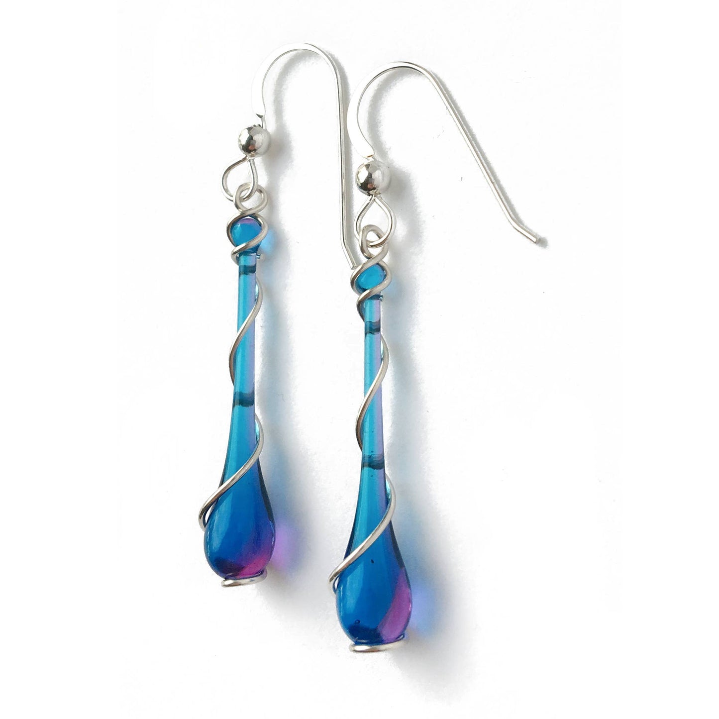Sundrop Jewelry - Colorful Glass Teardrop Earrings with Recycled Silver Spiral