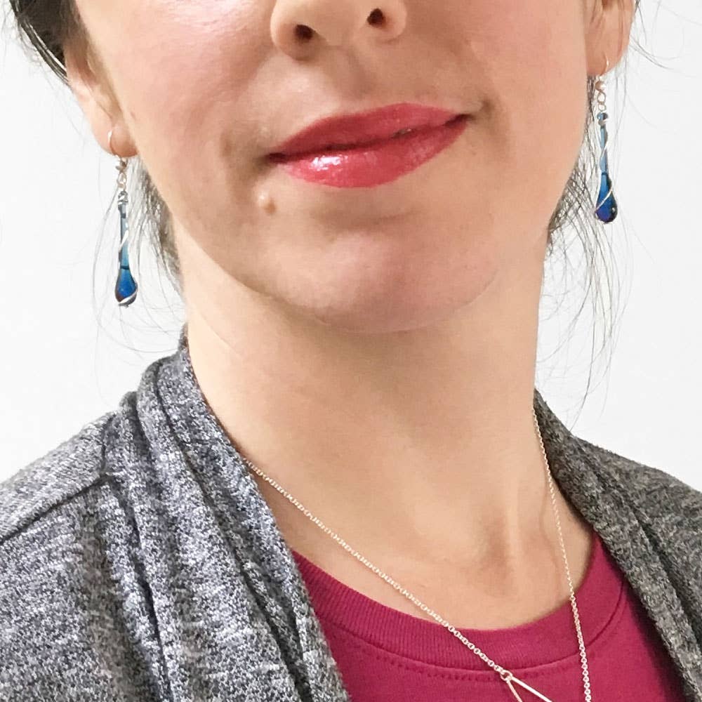 Sundrop Jewelry - Colorful Glass Teardrop Earrings with Recycled Silver Spiral