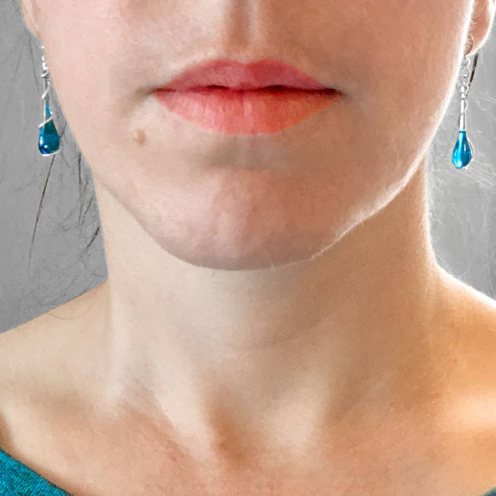 Sundrop Jewelry - Colorful Glass Teardrop Earrings with Recycled Silver Spiral