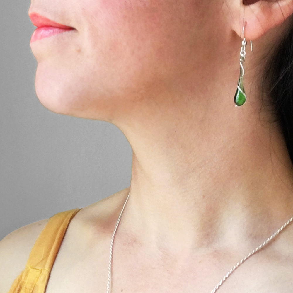 Sundrop Jewelry - Colorful Glass Teardrop Earrings with Recycled Silver Spiral