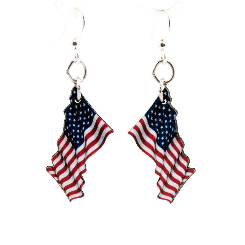 Green Tree Jewelry - Waving American Flag Earrings