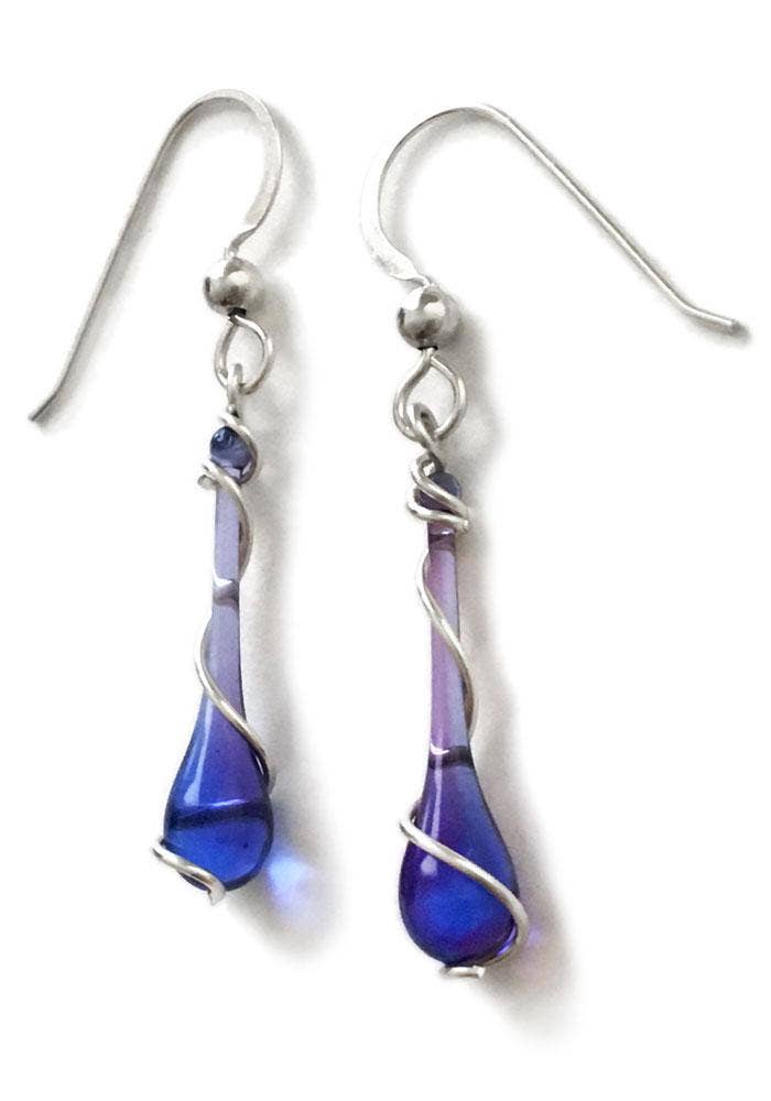 Sundrop Jewelry - Colorful Glass Teardrop Earrings with Recycled Silver Spiral