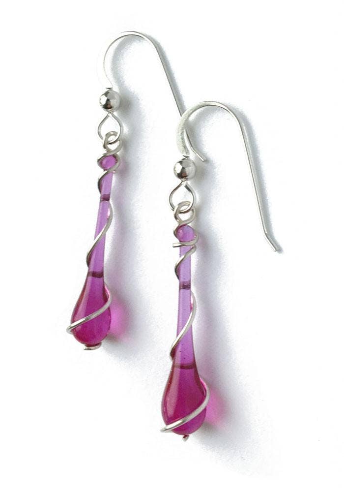 Sundrop Jewelry - Colorful Glass Teardrop Earrings with Recycled Silver Spiral
