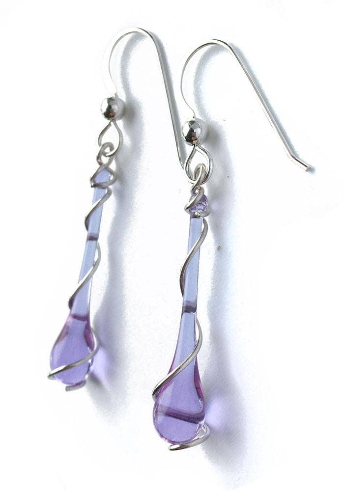 Sundrop Jewelry - Colorful Glass Teardrop Earrings with Recycled Silver Spiral