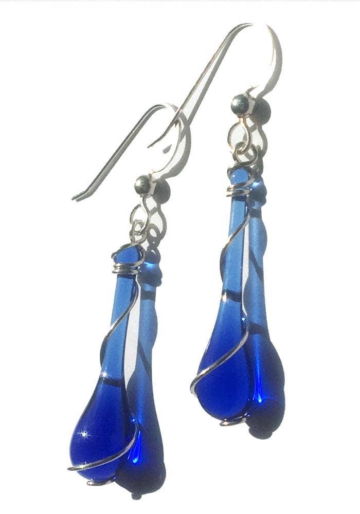 Sundrop Jewelry - Colorful Glass Teardrop Earrings with Recycled Silver Spiral
