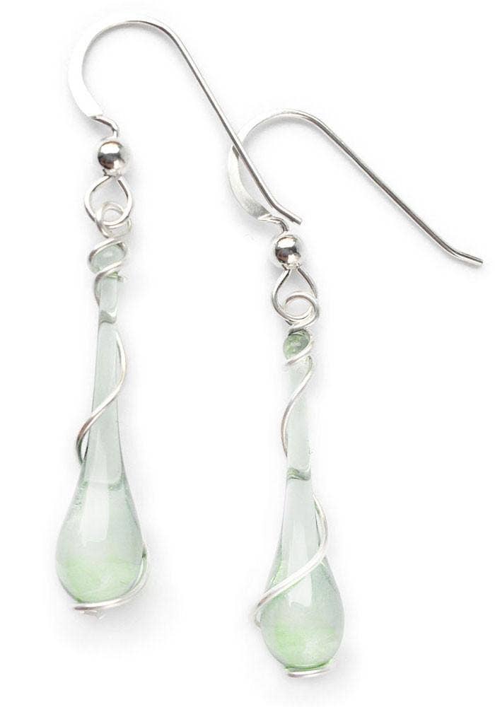 Sundrop Jewelry - Colorful Glass Teardrop Earrings with Recycled Silver Spiral