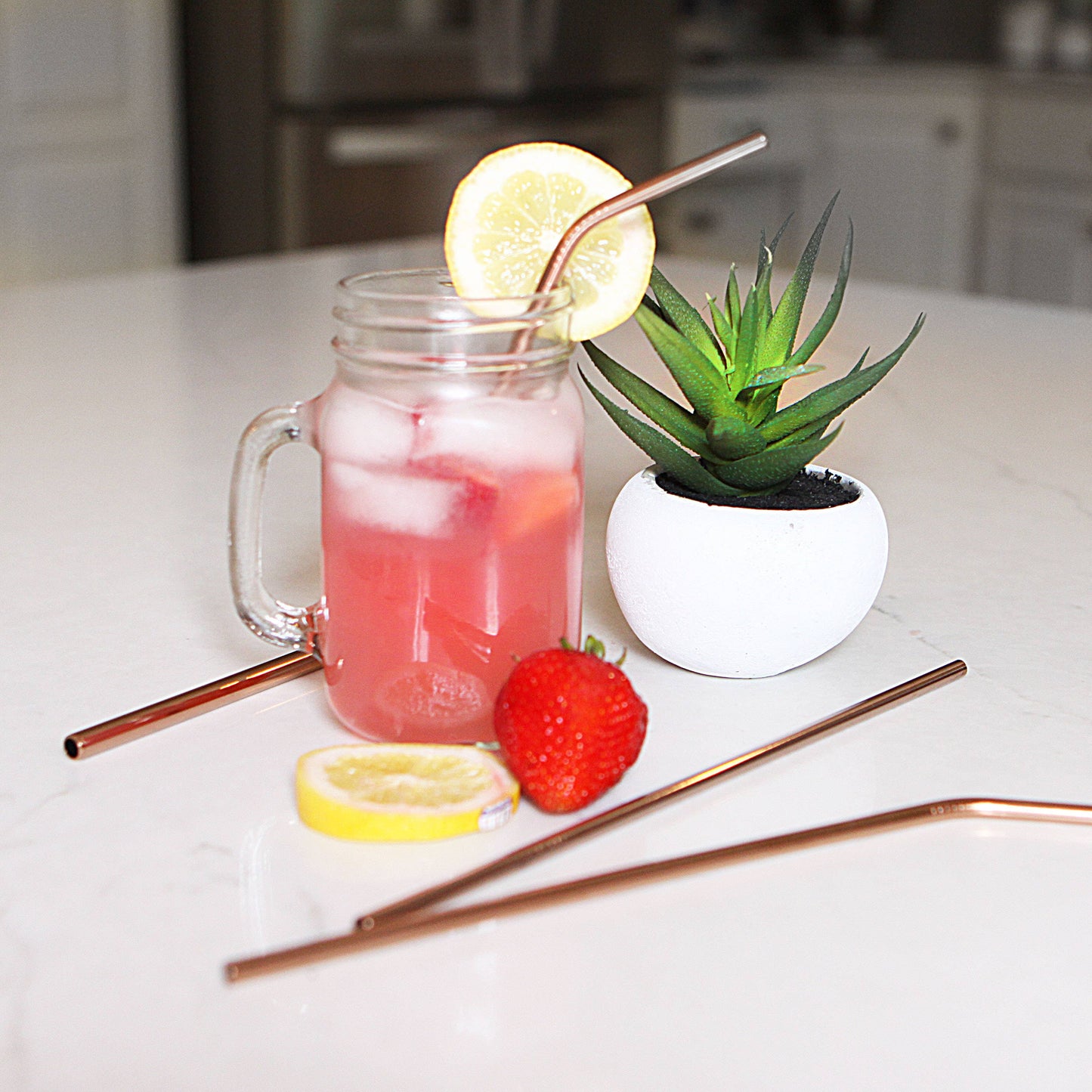 Rose Gold Stainless Steel Metal Straw Set