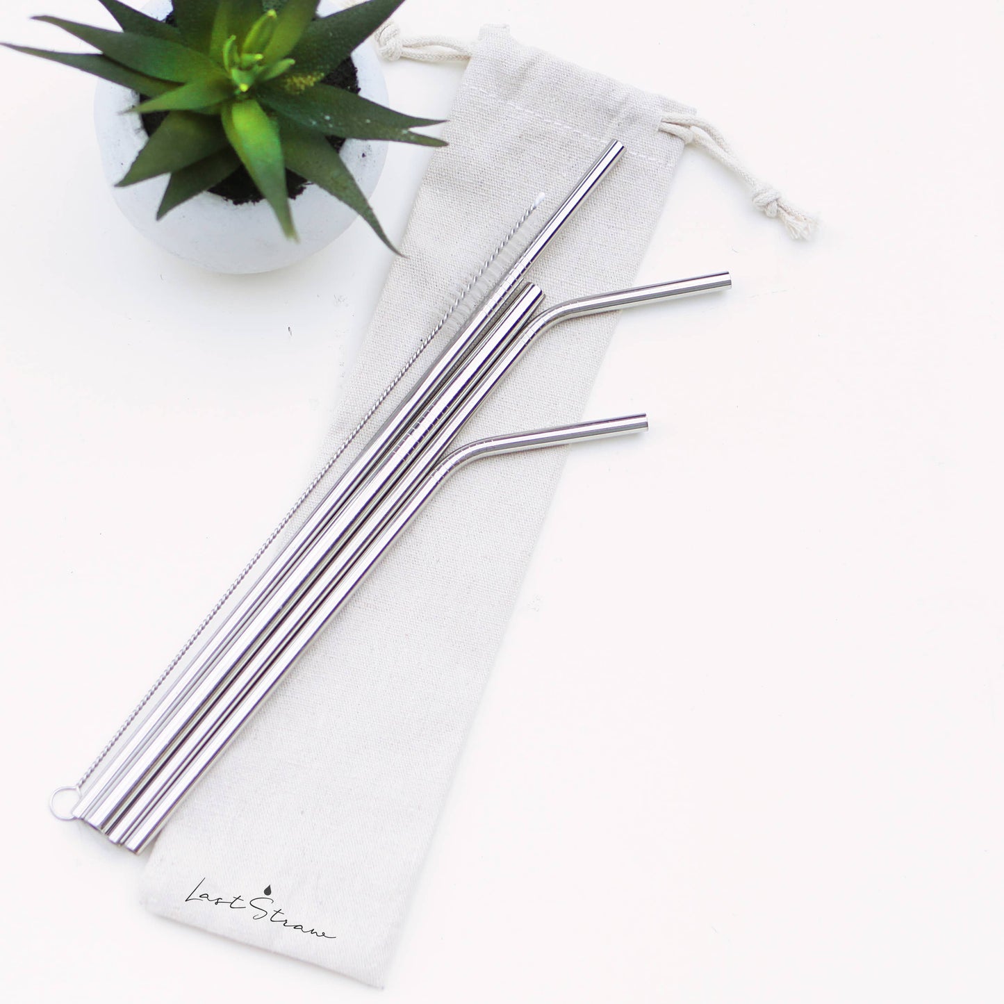Silver Stainless Steel Metal Straw Set